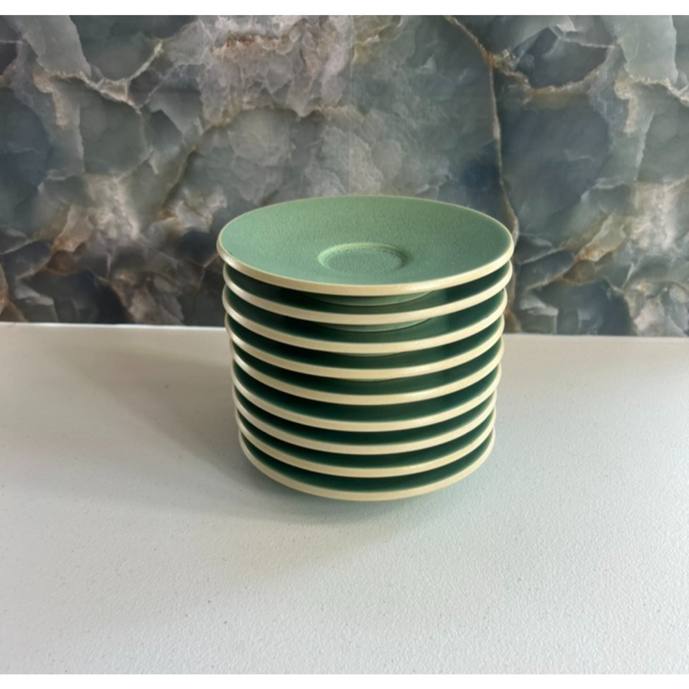 Saucer Plate Set of 9 5.7" Unbranded Stoneware Green Speckled Matte